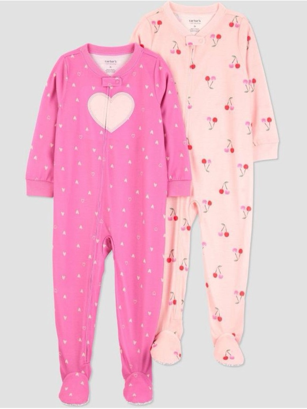 Carter's Pink & Light Pink Heart and Cherry Footed One-Piece Set